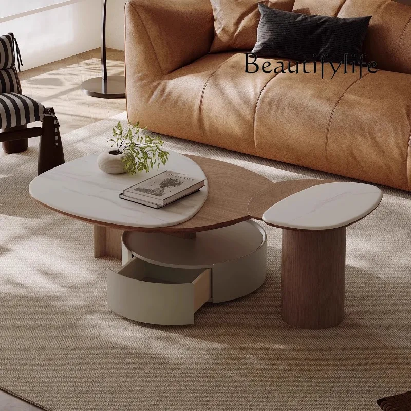 Italian minimalist microcrystalline stone coffee table combination high-end with walnut pattern creative special shape