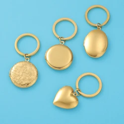 Fnixtar 10Pcs Mirror Polish Stainless Steel Round Heart Photo Locket Pendant Keychains For Lovers Car Key Jewelry