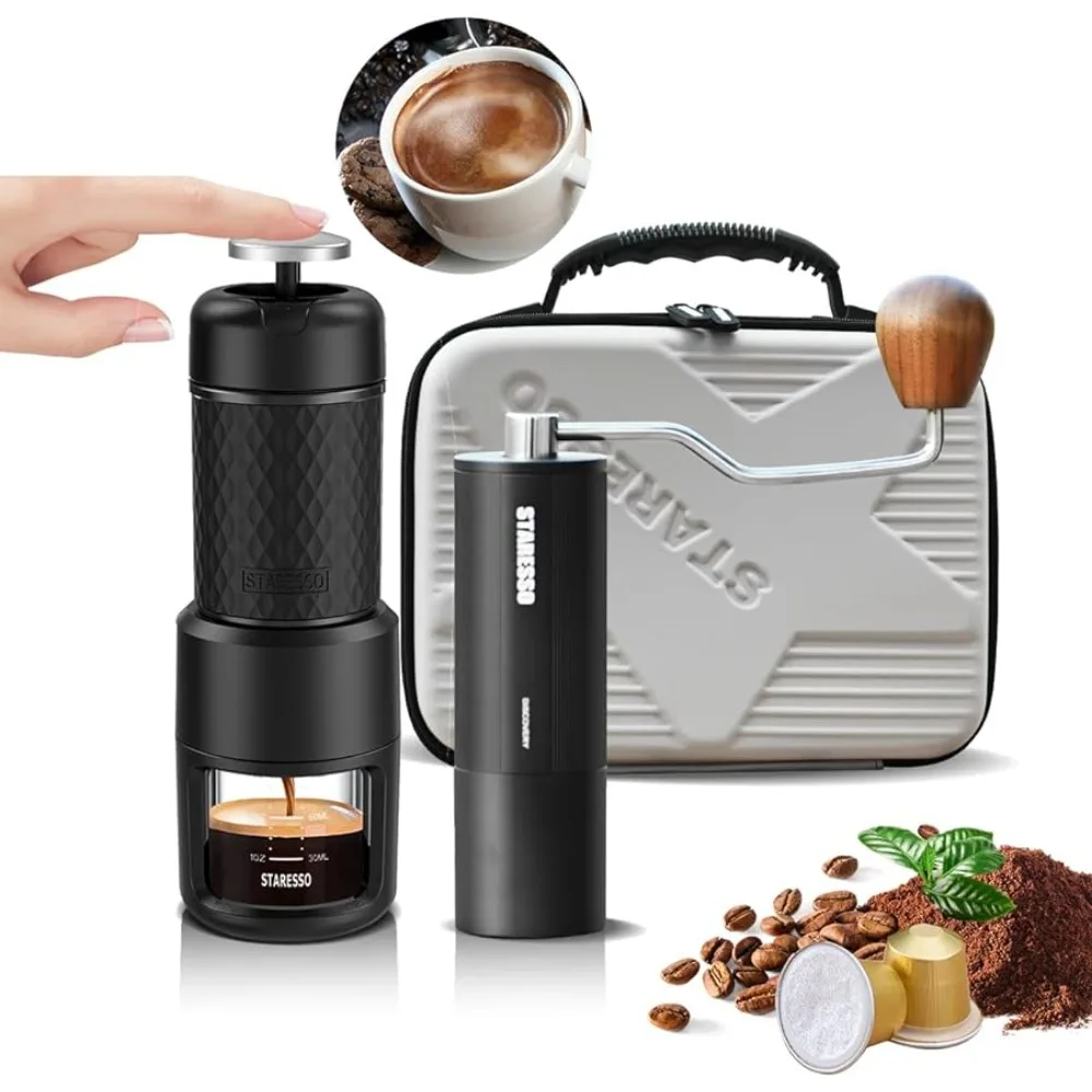 Staresso Camping Kaffee maschine manuelle Kaffeemühle Set, Kapsel, Französisch Presse Espresso maschine für Kaffee liebhaber Geschenk (Camping Set)