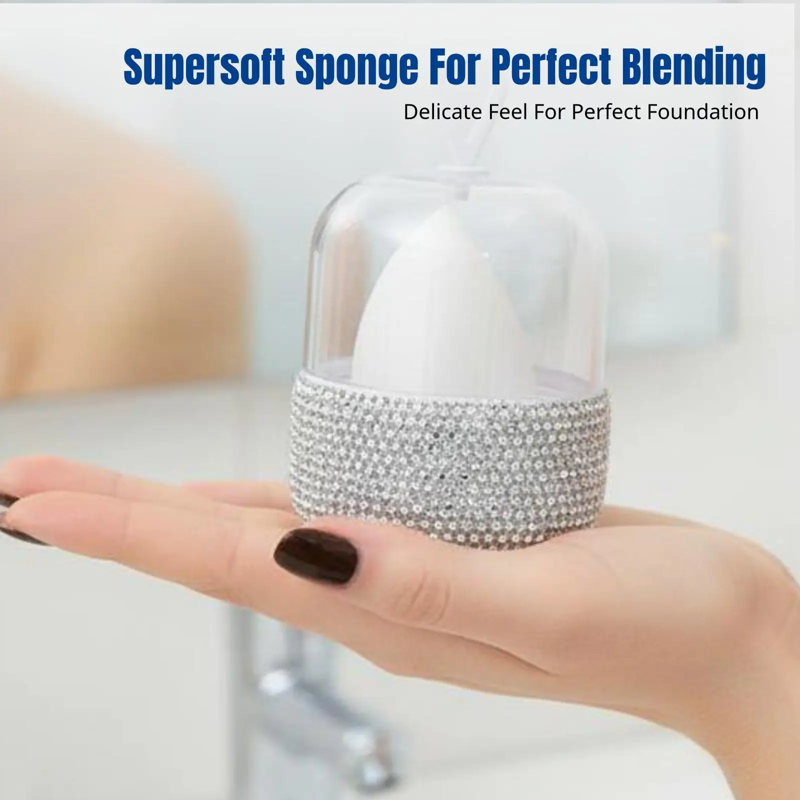 Elegant Rhinestone Cosmetic Sponge Case with Reusable Washable Face Sponge for Home and Travel