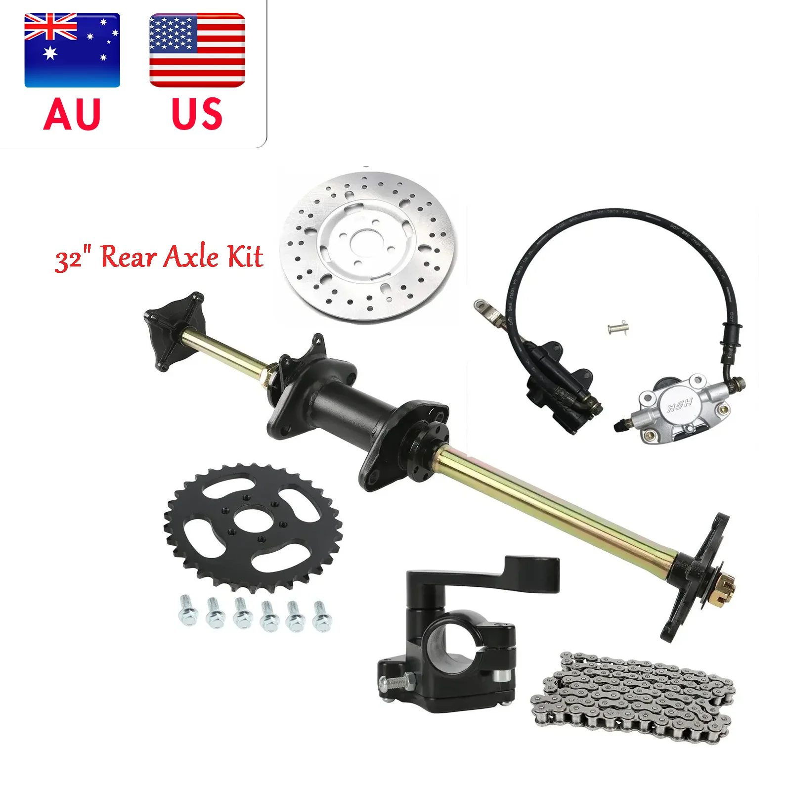 

32" Rear Axle Kit Assembly Sprocket Brake Disc530 120 Links Chain for Go Kart ATV Quad ATV Quad Buggy GY6 110 150cc 200cc