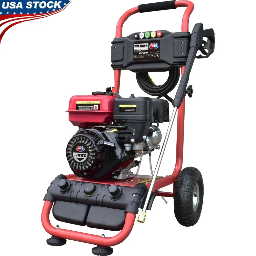 

3400 PSI Gas Pressure Washer 2.6 GPM 208cc OHV Engine 5 Adjustable Nozzles 30ft High Pressure Hose Outdoor Cleaning Tool