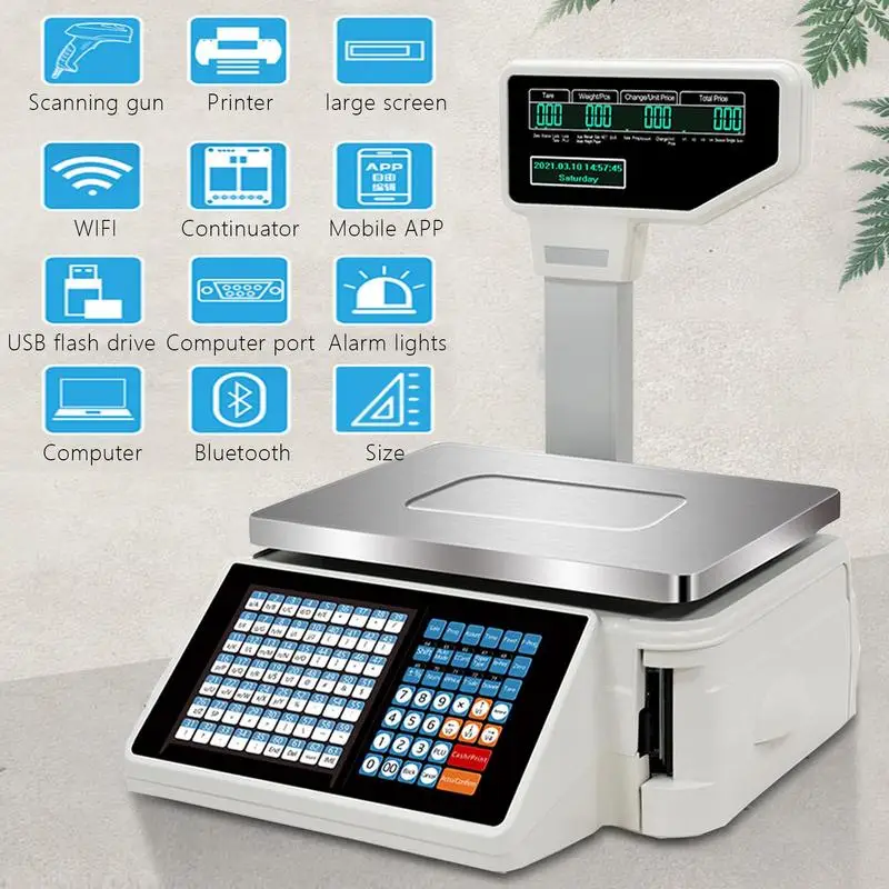 Label Printing Scale 2 Printing Modes Digital Number Computing Scale English Version Electronic Food Scale For Retail Store