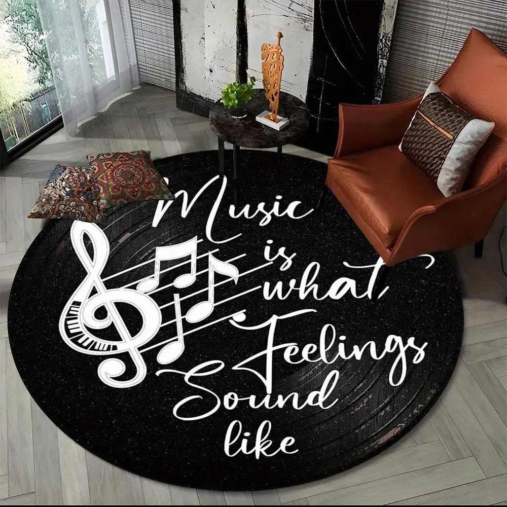 Music Vinyl Record Pattern Round Rug,Non Slip Soft Touch Mat for Living Room,Bedroom Kitchen,Entryway,Great Gift for Music Lover