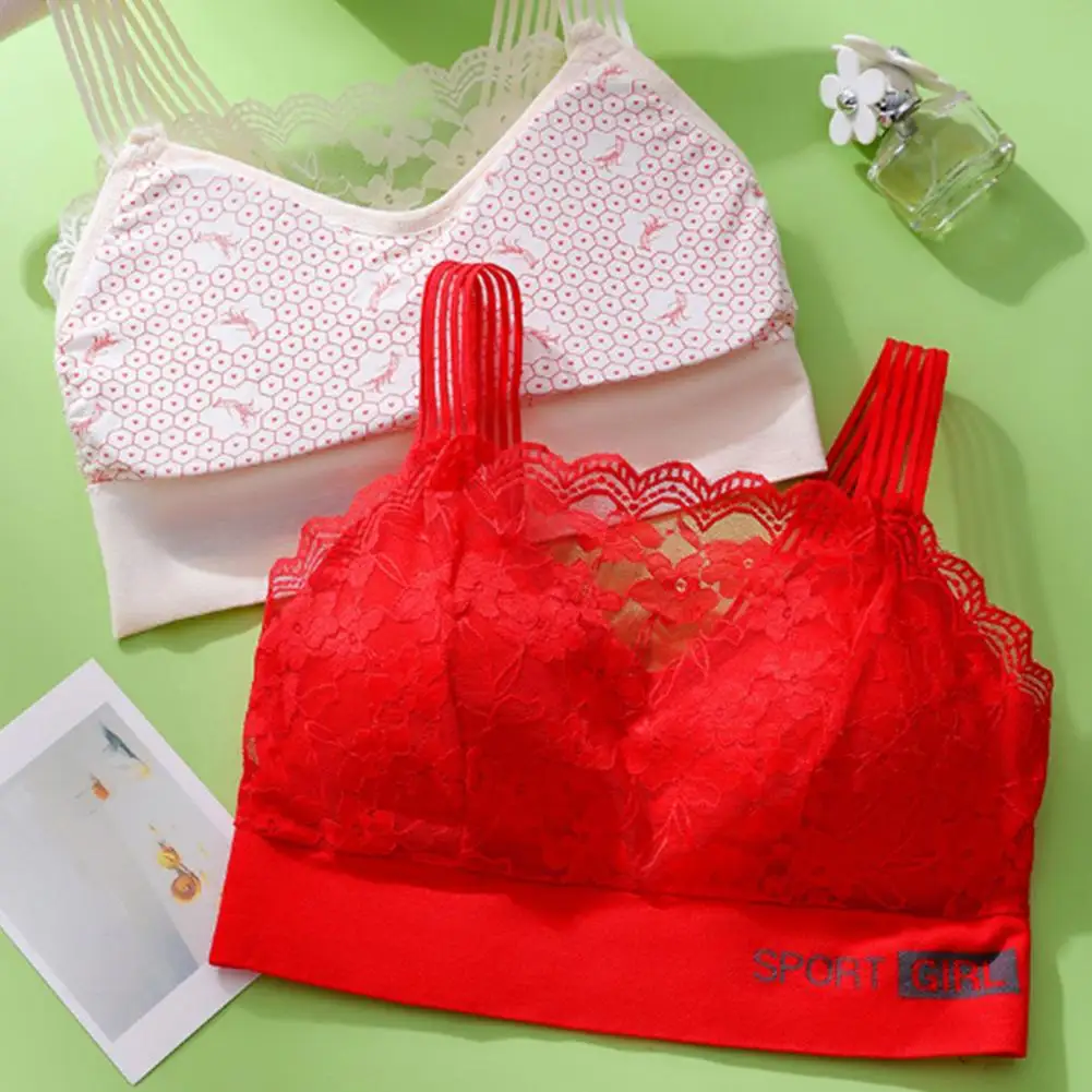 Women Bra Wide Shoulder Strap Hollow Out Floral Pattern Lace Seamless Bandeau Anti-exposure Maximum Comfort Shockproof Push-up A