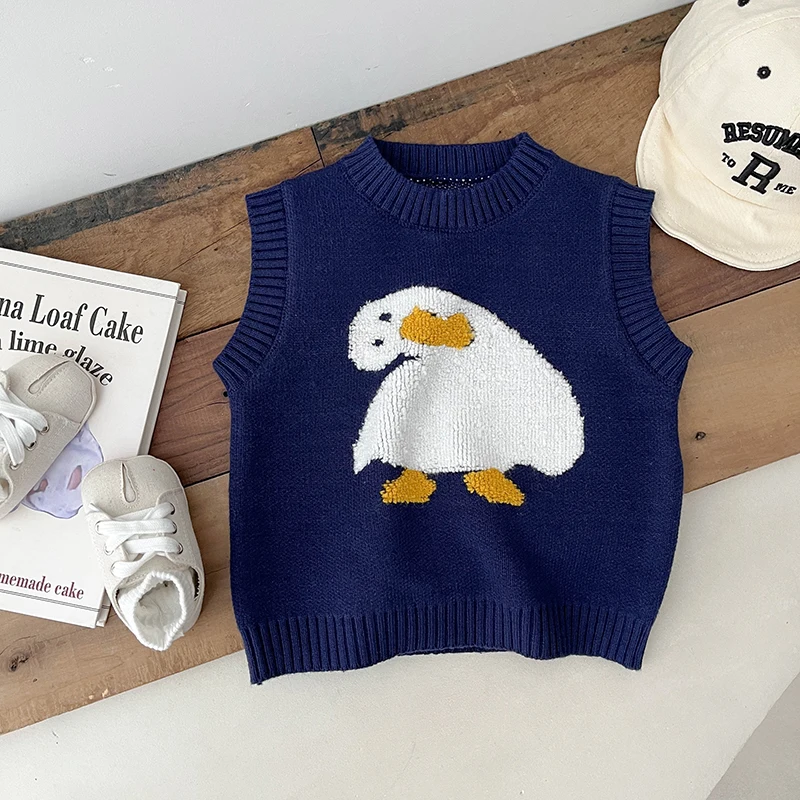 Spring And Autumn Newborn Baby Girls And Boys Sweater Vest Cotton Travel Cute Cartoon Animals O-neck Korean Fashion Soft Casual