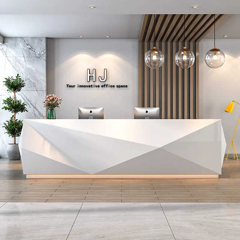 White paint front desk reception desk simple modern company welcome consultation beauty salon