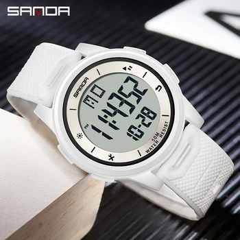 SANDA, relojes deportivos blancos simples a la moda, reloj Digital LED militar para hombre, reloj despertador, cronógrafo, resistente al agua hasta 50M, reloj Masculino