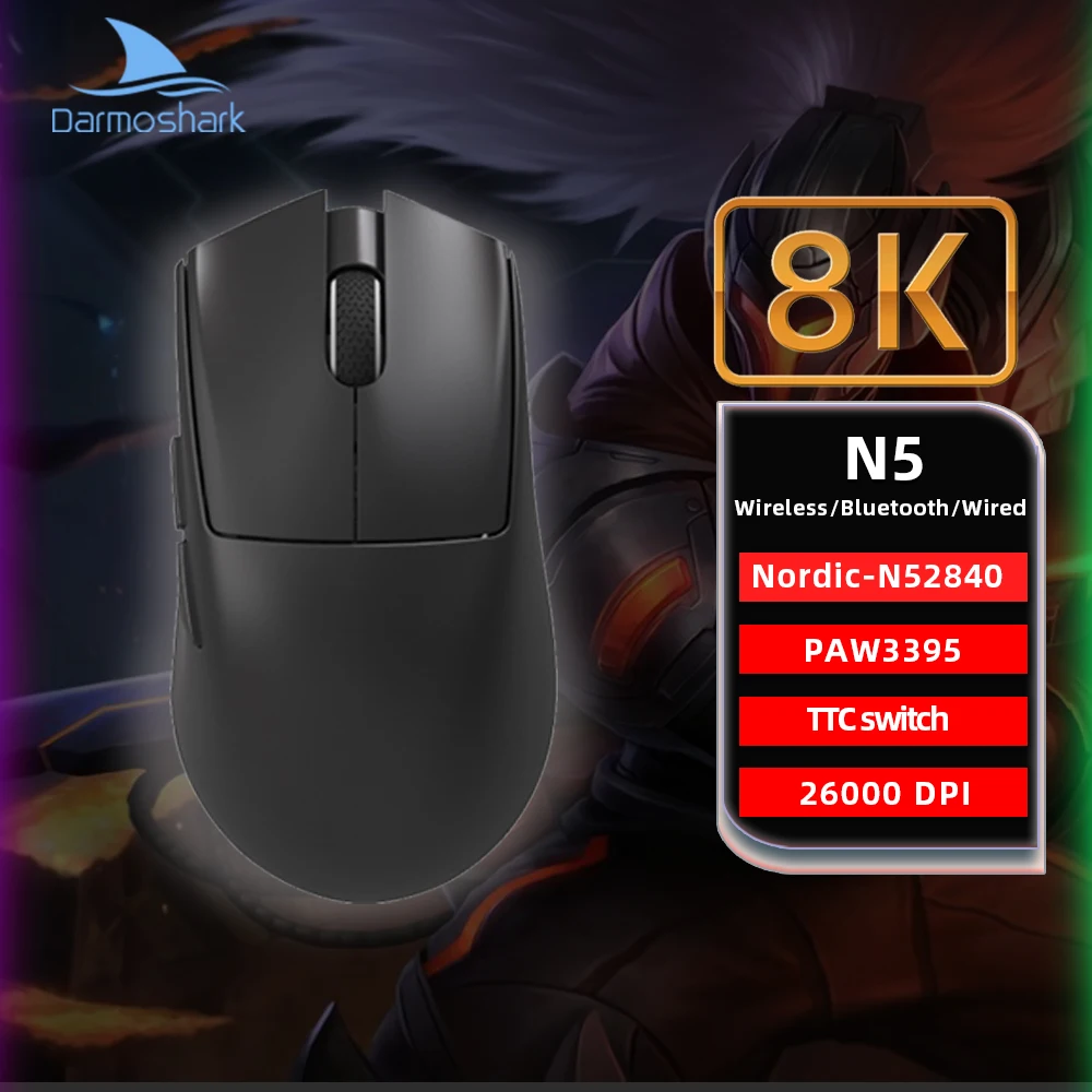 

Genuine Darmoshark N5 4K 8K Gaming Mouse Bluetooth Wireless Nordic N52840 26000DPI PAM3395 TTC Computer Optic Mice For Laptop PC