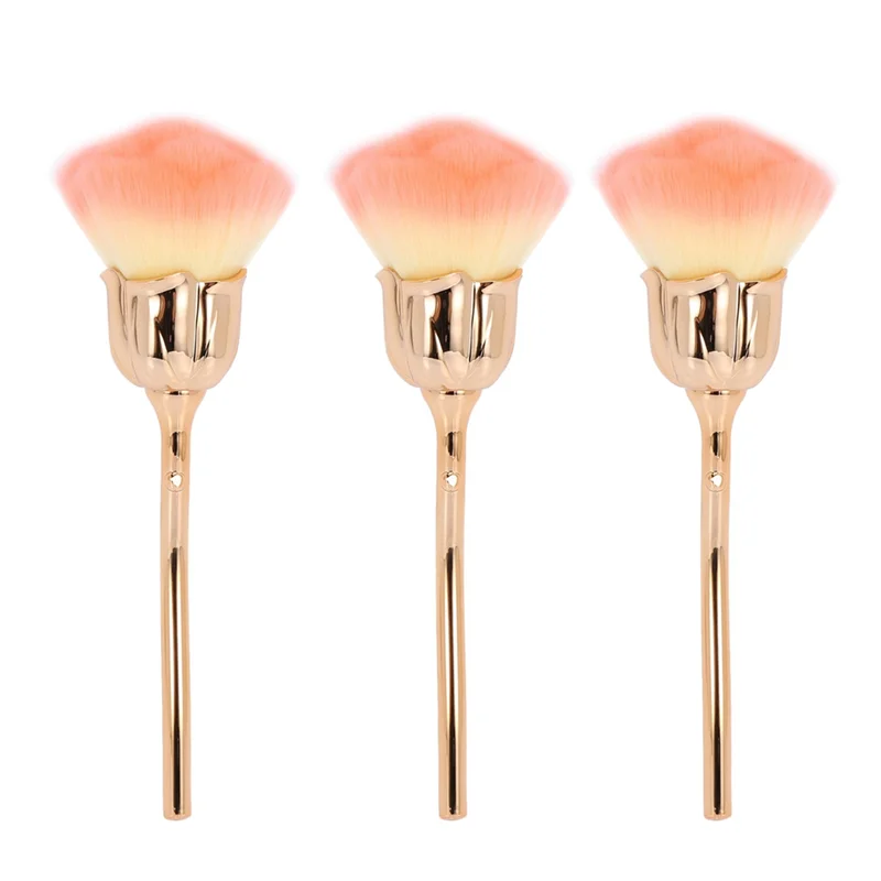 

AA20-3X Nail Dust Brush Pink Rose Brush Nail Art Cleaning Brush Blush Powder Brush(Gold)