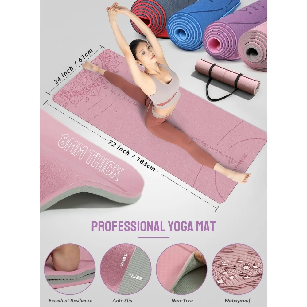 1/3 thick yoga mat, beginners yoga kit includes high density mat, multi-loop band, yoga block
