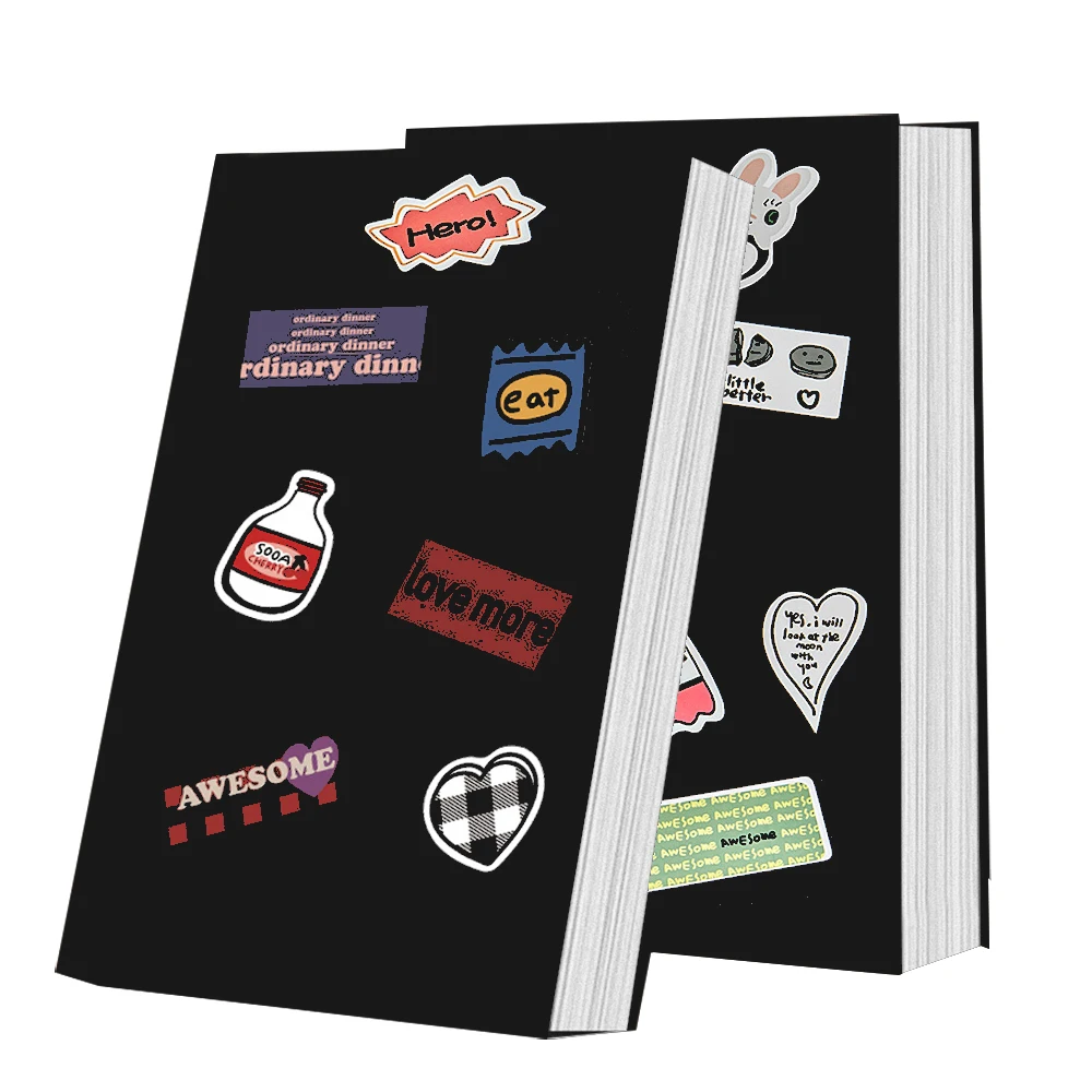 

A5 B5 Notebook Diy Stickers Black Cover,Thick 128 Sheets,Blank Grid And Horizontal Line Inside Page Office Study Notes Supplies