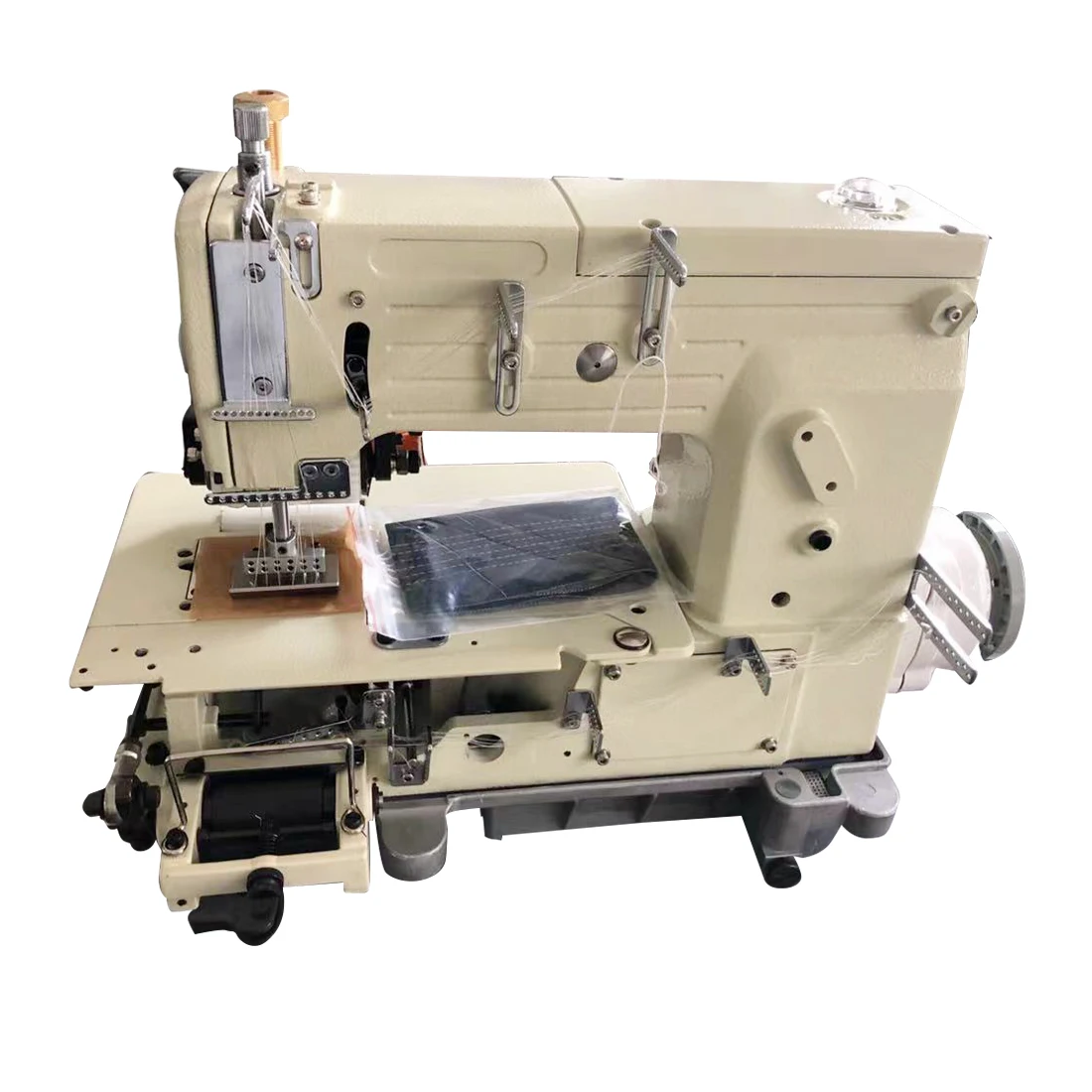 WD-1406PMD cheap price 6-needle 12 head flat-bed double chain industrial stitch sewing machine with front tug wheel