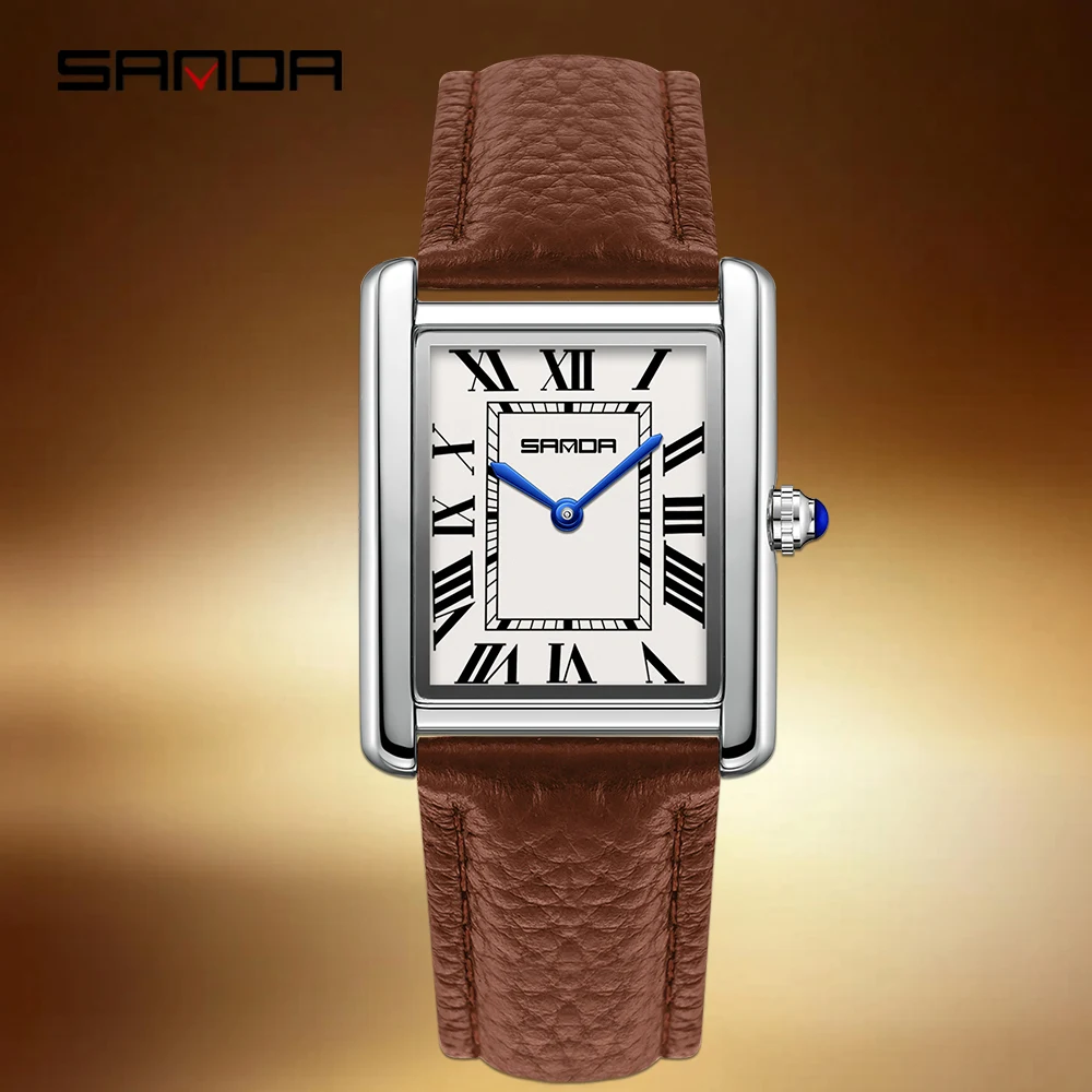 

SANDA, новинка 1108, модные квадратные кварцевые часы для пар, водонепроницаемые мужские и женские кварцевые часы с римской шкалой