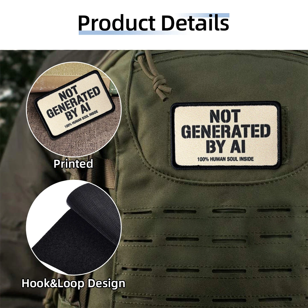 Tactical Badge Not Generated By AI Patch Morale Funny Meme Hook Loop Applique for EDC Backpack Airsoft Vest Jacket