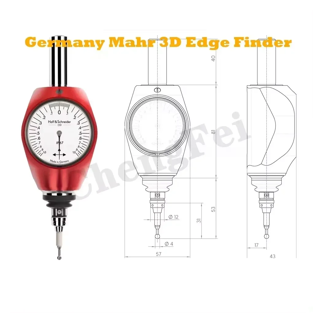 CNC German HOFFMAN 3D edge finder pointer Mahr 359550 red 3D contact probe three-dimensional centering MarTest 802 NW