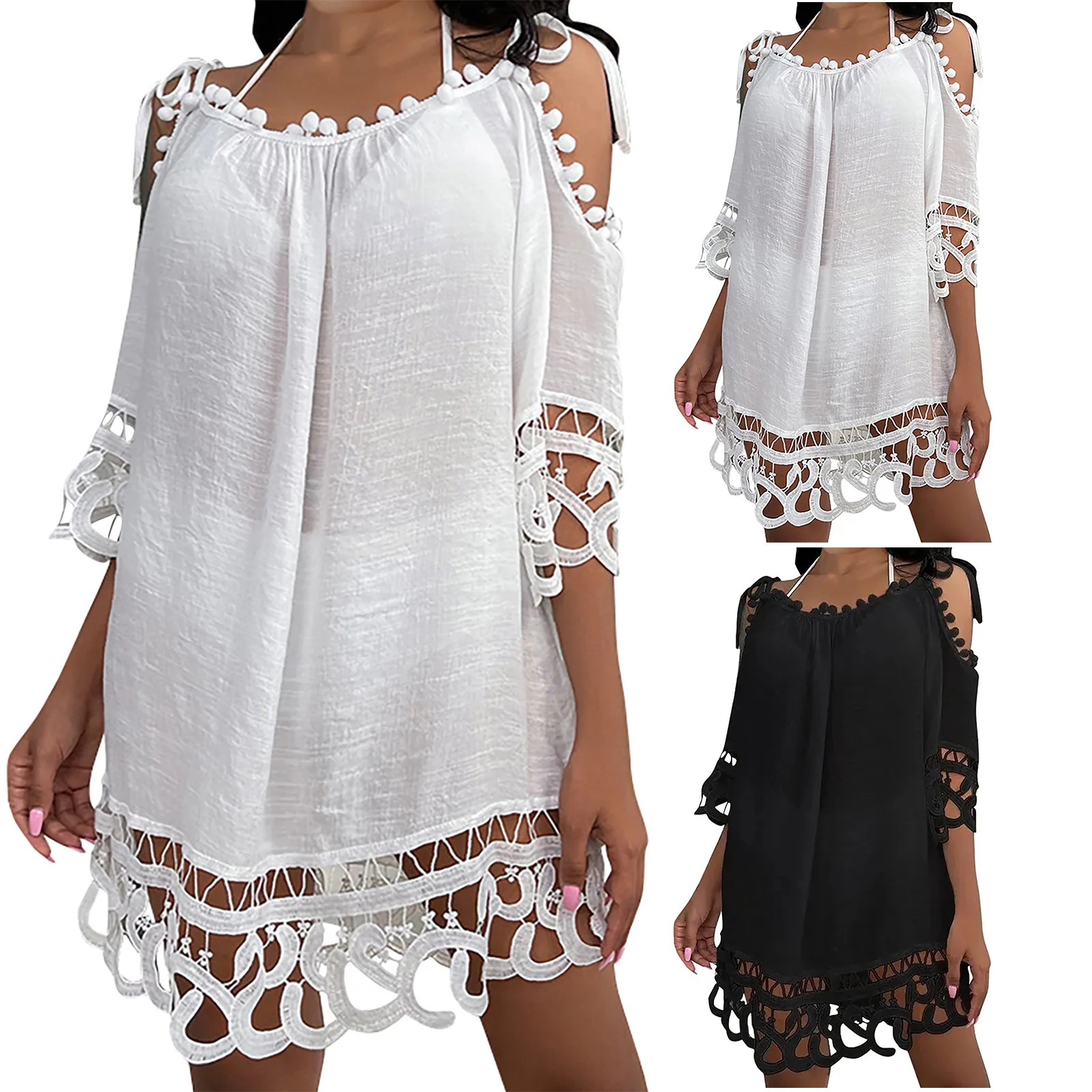 Boho feminino escava capas de praia, borlas sólidas, vestido sexy, swimwear de retalhos de verão, biquíni, cobertura de praia