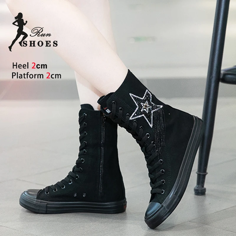 Black Canvas Shoes For Women Casual Short Boots 2024 New Ladies Outdoors Sports Sneakers Zipper Lace Up Spring Autumn Woman Flat