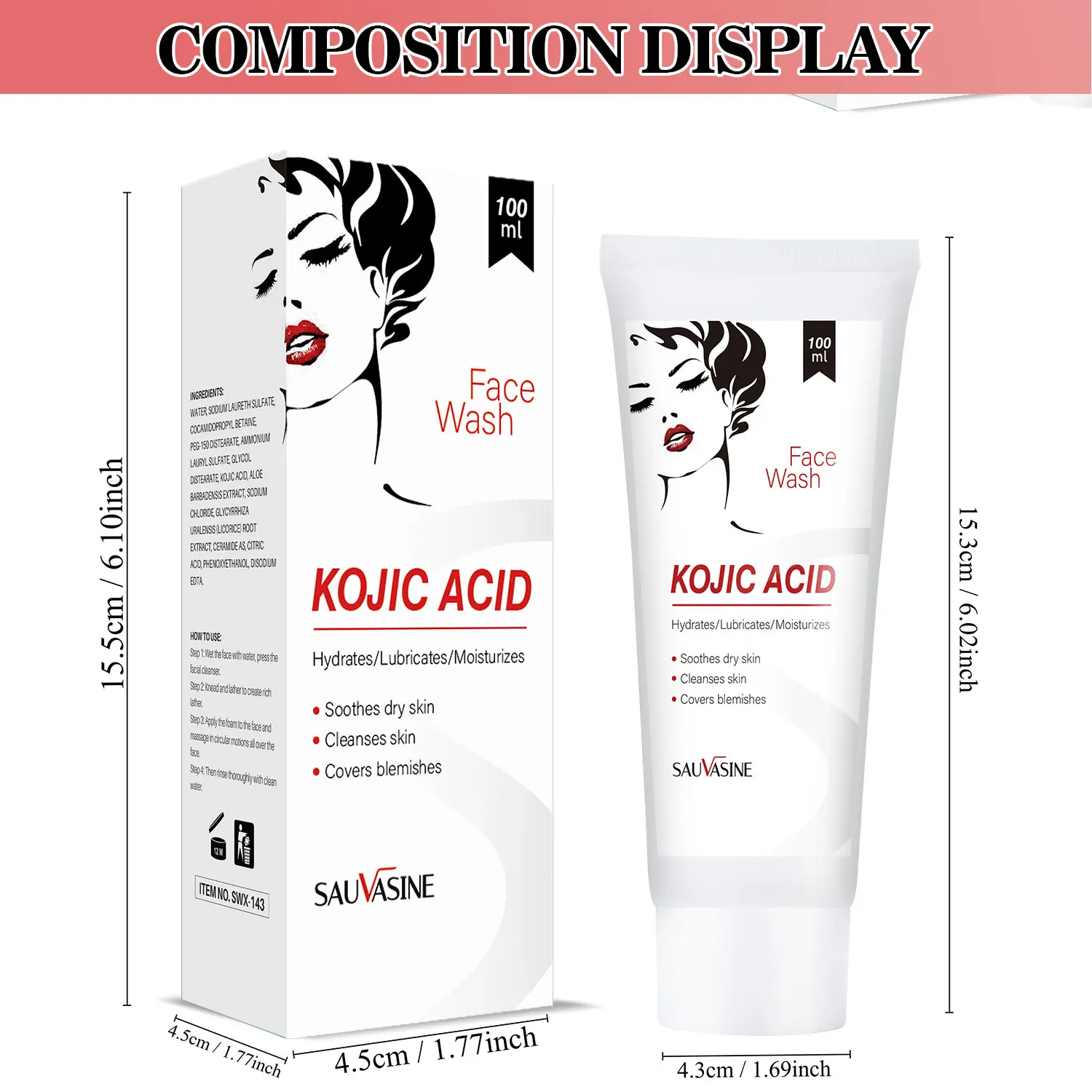 Kójico-crema blanqueadora con ácido, mascarilla Facial hidratante, colágeno, jabón solar, Kit de cuidado de la piel antienvejecimiento