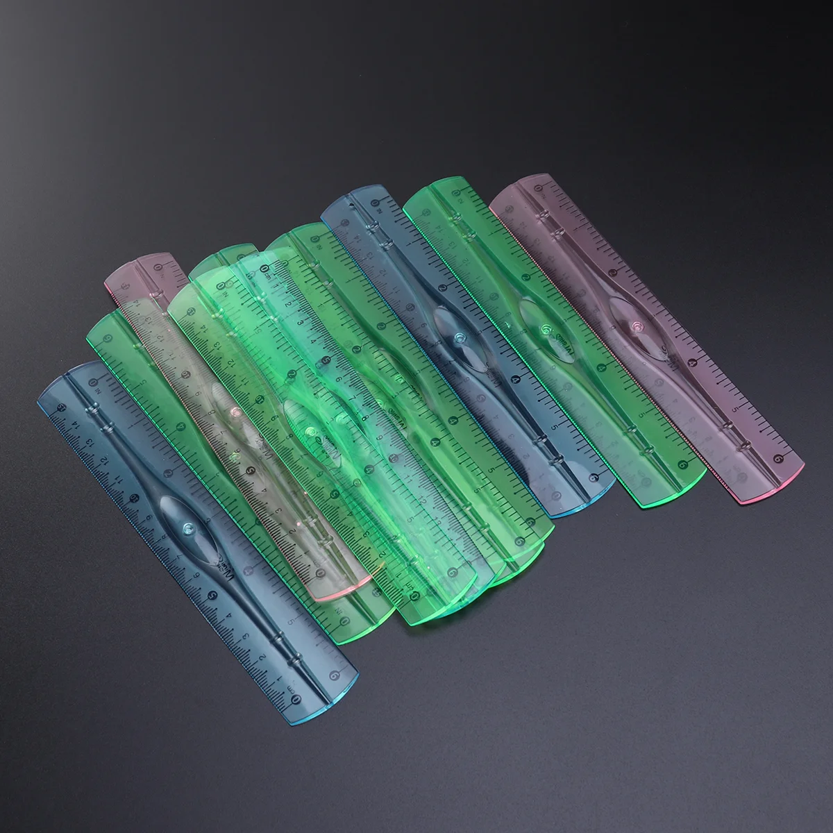 12 Pcs Plastic Transparent Rulers School Students Stationery Office Measuring Ruler 15CM (Random Color)