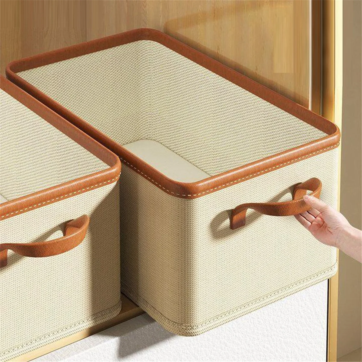 Clothing Storage Bins for Closet with PU Handles,Foldable Drawer Clothes Organizer for Organizing Wardrobe 18L