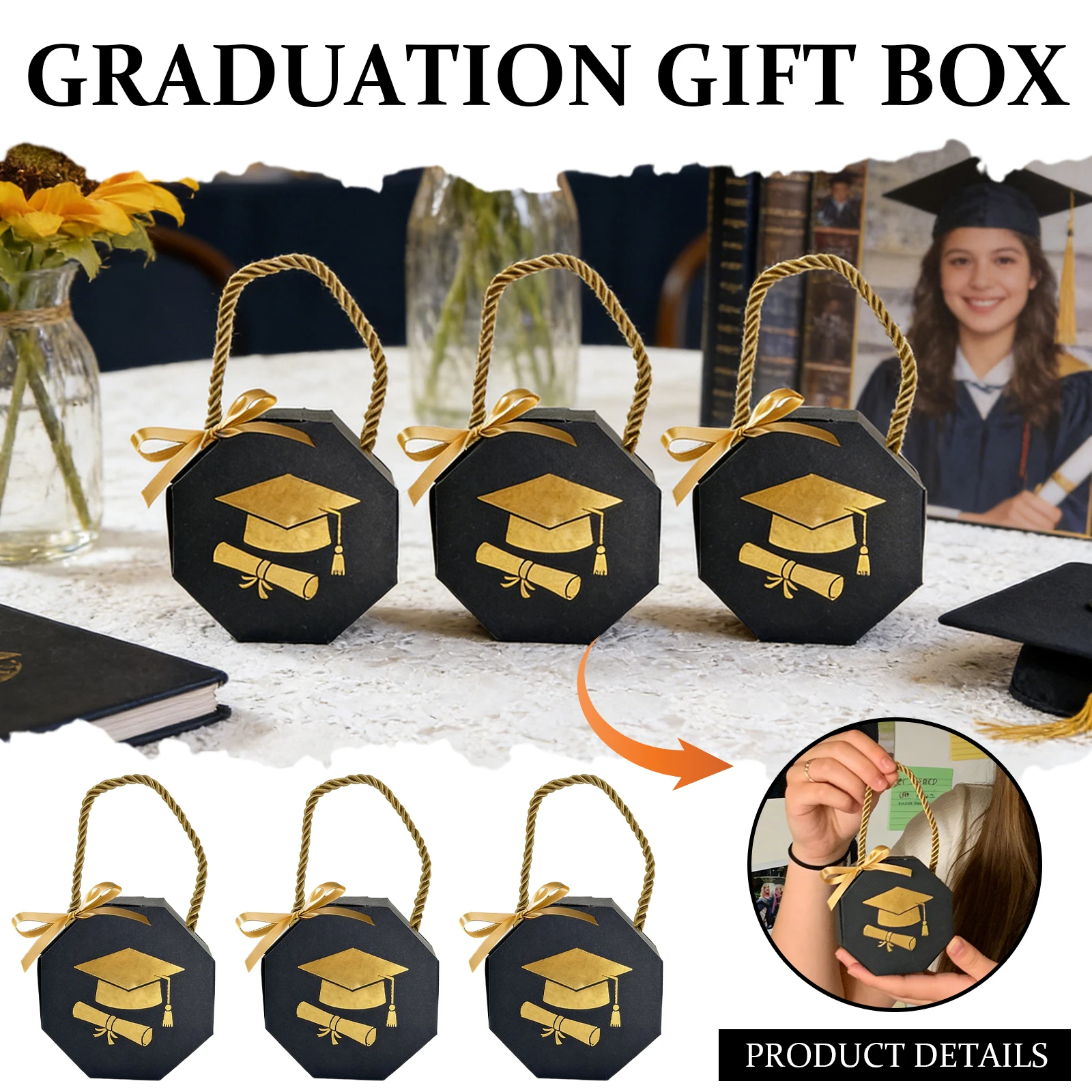 Graduation Party Favor Boxes 3 Pack, Cap Shaped Gift Boxes for Candy Chocolate Small Gifts,  for Graduation Celebration