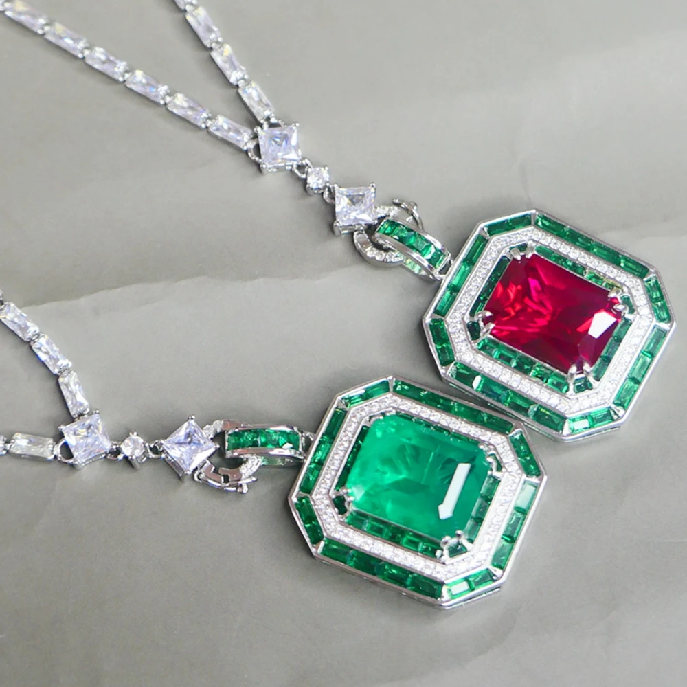 KQDANCE obdélník 12*16mm laboratoře zelená klenot smaragd červený rubín diamant přívěsky zirkon tenis běžící pás řetízek luxusní šperků pro ženy