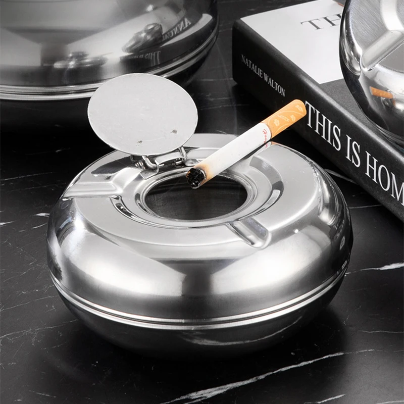 Steel Ashtray with Lid - Detachable Outdoor Cigarettes Tray Holder for Home Bedroom Office Decorative Gift