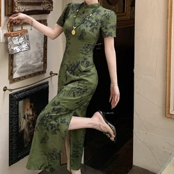 Green Improved Cheongsam Women Sexy Short Sleeve Qipao New Chinese Style Dress Summer New Vestidos Print Chinese Dresses Qipao