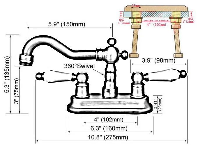 Vintage Retro Antique Brass Swivel Spout Kitchen Sink Faucet 2 Hole Bathroom Basin Cold and Hot Water Mixer Taps Dnfa7