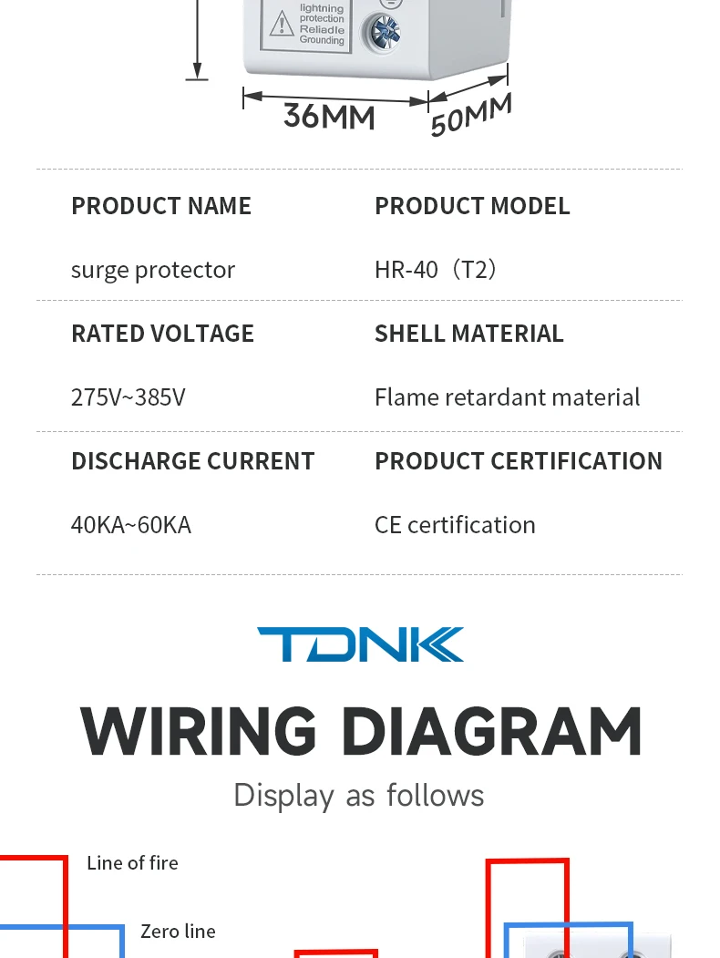 TDNK AC SPD 2P 20KA 40KA 275V 385V Überspannungsschutz für Häuser, Niederspannungsableiter, Blitzschutzgerät für Haus-PV-Systeme – Detail 12