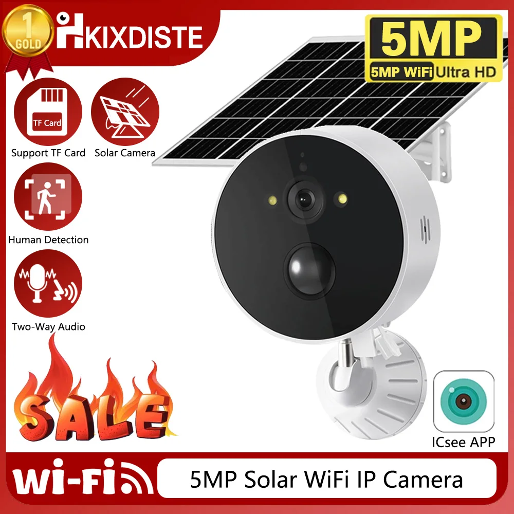 

5-мегапиксельная Wi-Fi TF-карта, голосовой Интерком, низкая мощность, солнечная панель, батарея, ИК-датчик, 2-стороннее Аудио, уличная ICsee цветная камера ночного видения