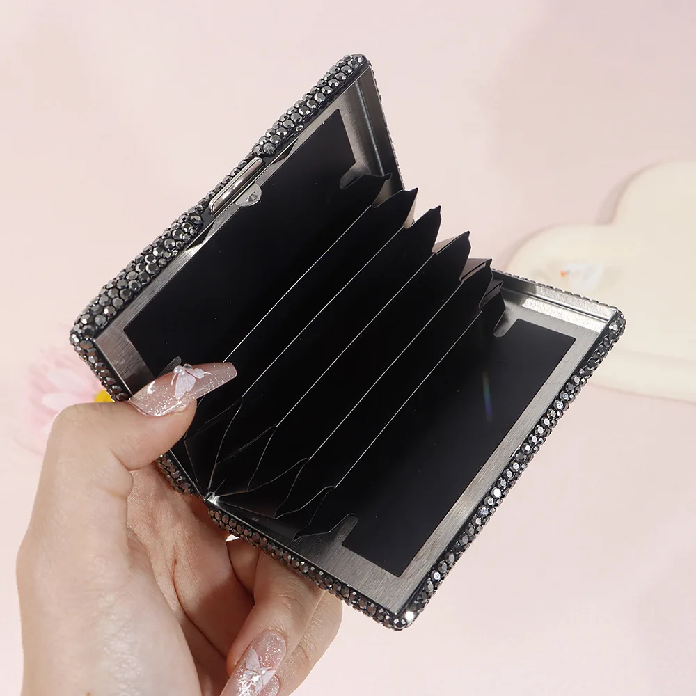 Personalized black credit card box Artificial diamond ultra-thin portable bank card holder card storage box