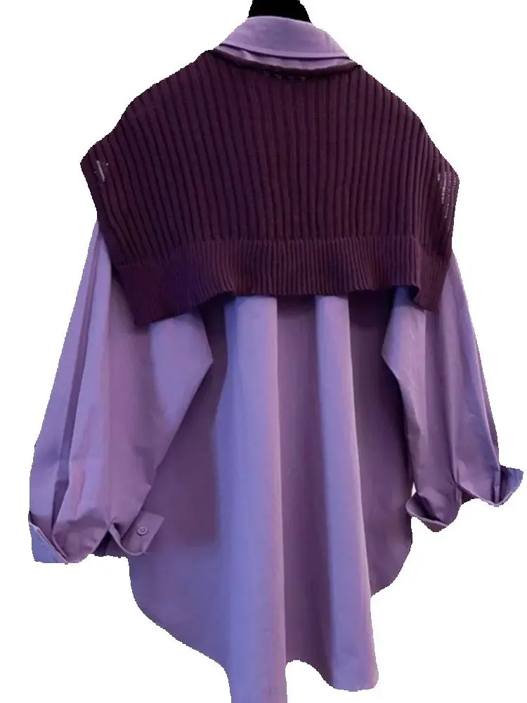 Spring Autumn Purple Shawl Korean Style Oversize Shirt For Women New Fashion Loose Long-sleeved Shirts