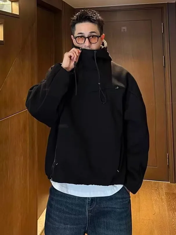 

Fall New American Sle Heavyweight Hoodie Jaet Men's Loose Faion Casual Thiened Sweatirt Outerwear Zipper Design