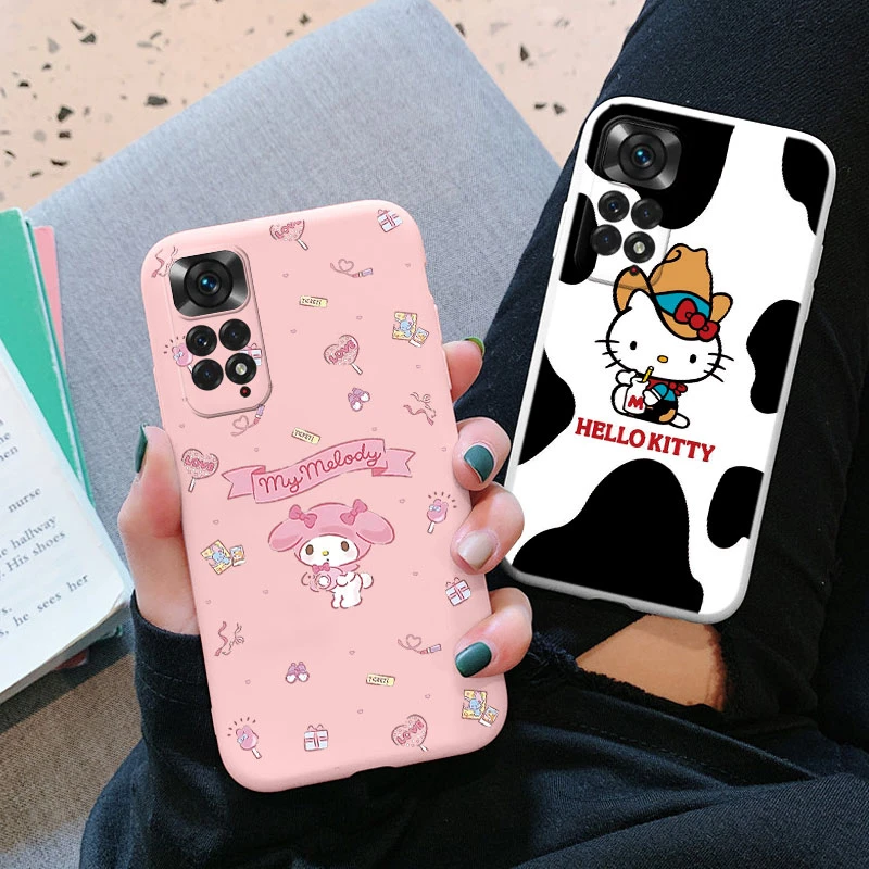 Cute Phone Case For Xiaomi Redmi Note 11 11S 12 Not11 Note12 Pro 4G Girl Kuromi Hello Kitty Anime Silicone Soft TPU Back Cover