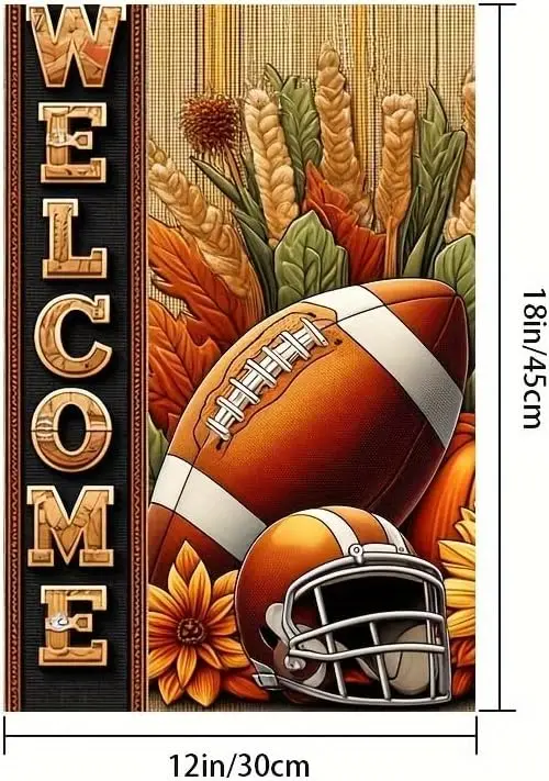 BlissYard Fall Football Welcome Garden Flag 12x18 Inch Double Sided Autumn Yard Banner with Wheat and Rustic Flowers Fall Ha jjp