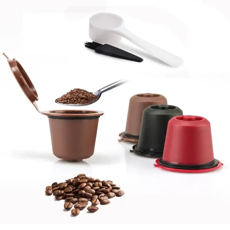 1/3Pcs Reusable Refillable for Nespresso Coffee Capsule With 1PC Plastic Spoon Filter Pod for Original Line Filters