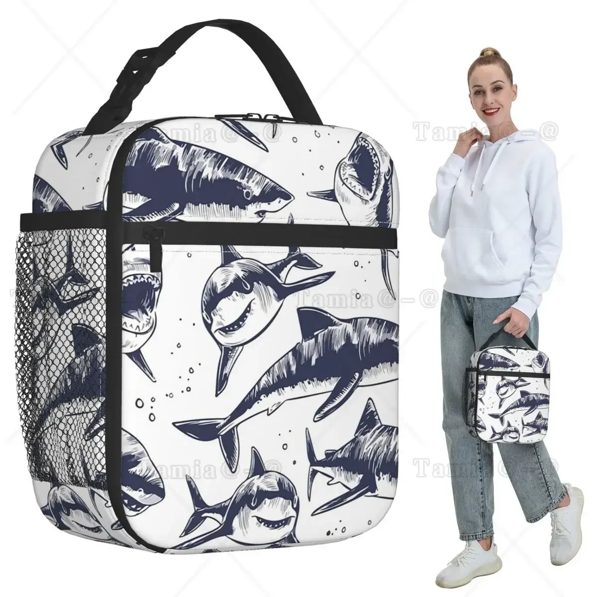 Cartoon Great White Shark Insulated Lunch Bag for Kids School Cooler Thermal Food Box Tote Portable Lunch Boxes Container