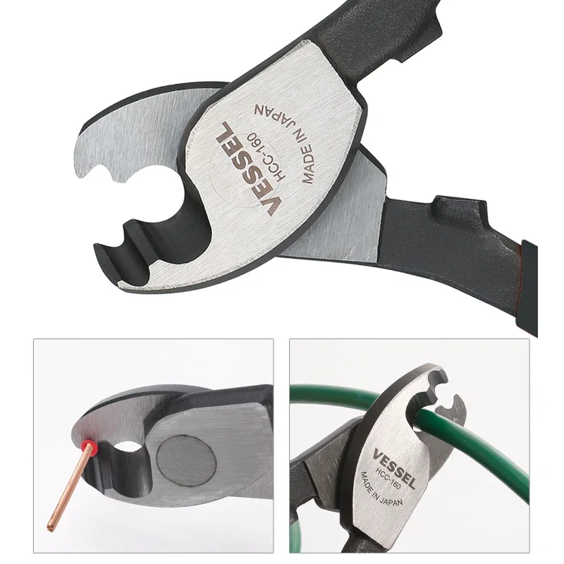VESSEL HCC-160 Heavy Duty Cable Cutter 160mm High Leverage Pliers for Aluminum & Copper Wire Electrician Cable Clamp Japan Tools