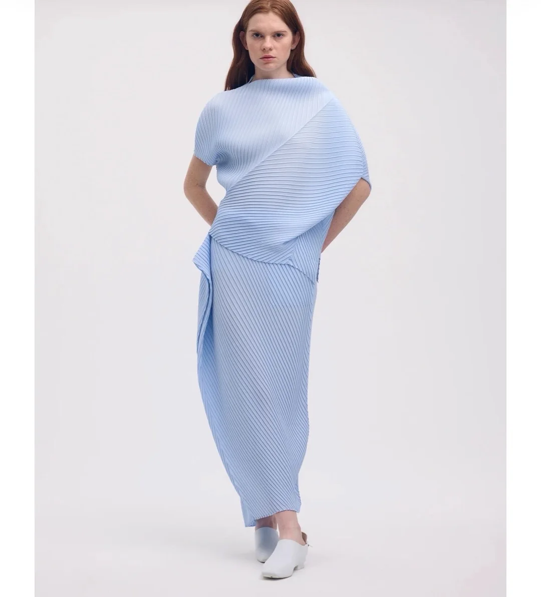 Pleated T-Shirt 2026 Summer New Japane Irregular Cut Pile Collar Top Simple Fashion Lightweight Wrinkle-Free Women Skirt