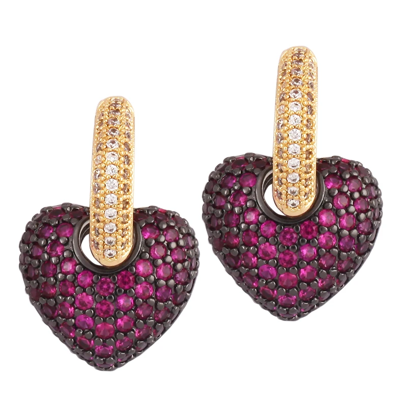 2022 New Luxury Colourful Heart Fuchsia Green Enamel CZ  ,Brass 18K Real Gold Plated,Summer Beach Earring,Trendy Jewelry Gift