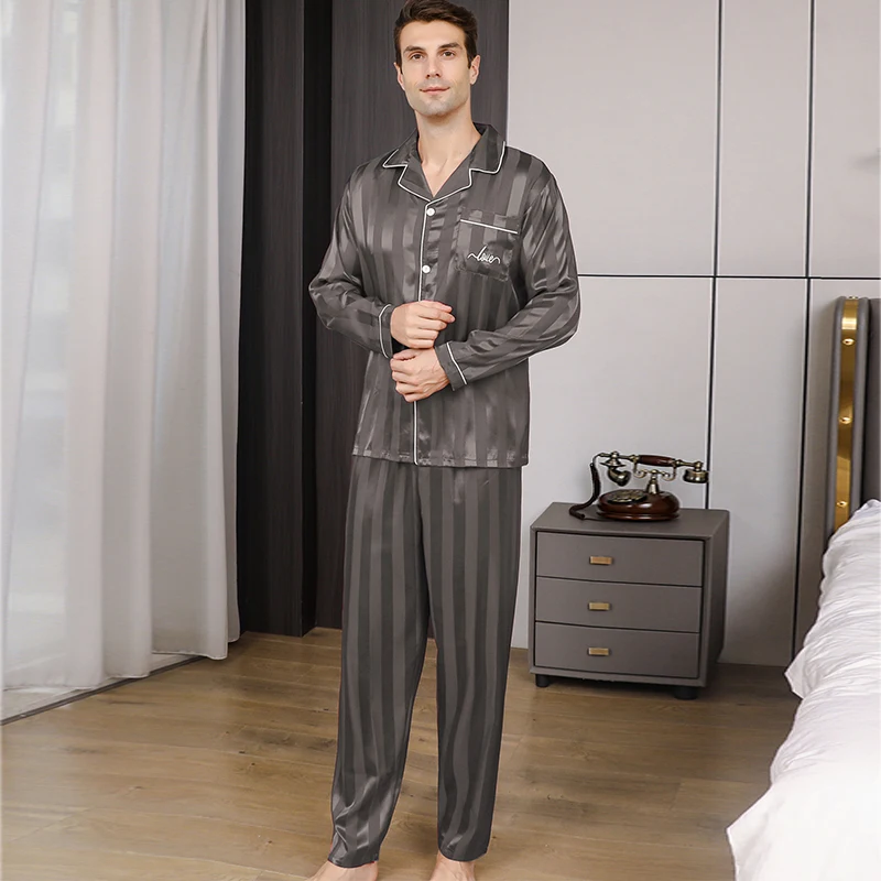 Men's pajamas long sleeves summer ice beautiful home clothes men's spring and autumn casual thin cardigan can wear out two suits