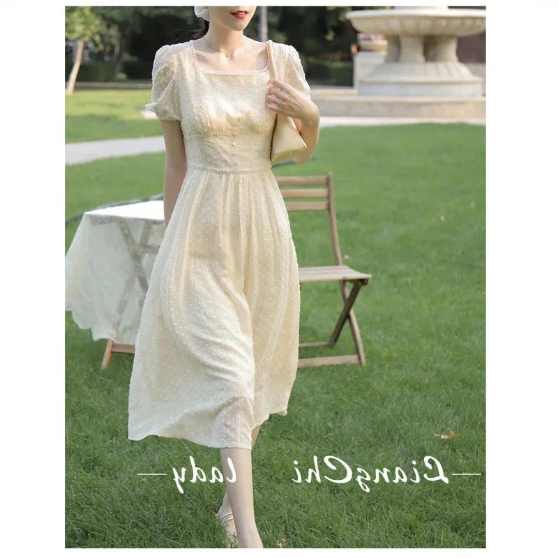 

2023 New Women's Temperament Elegant Fresh Sweet French White Dress Slim Joker Short Sleeve Niche Design Senior Dress In Summer