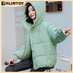 2022 mulheres inverno outono jaqueta de algodão acolchoado com capuz oversized solto feminino grosso casaco curto sólido casual feminino parkas coreano