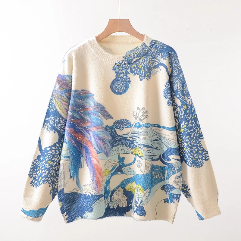 

Printed sweater, autumn and winter new women's knitwear