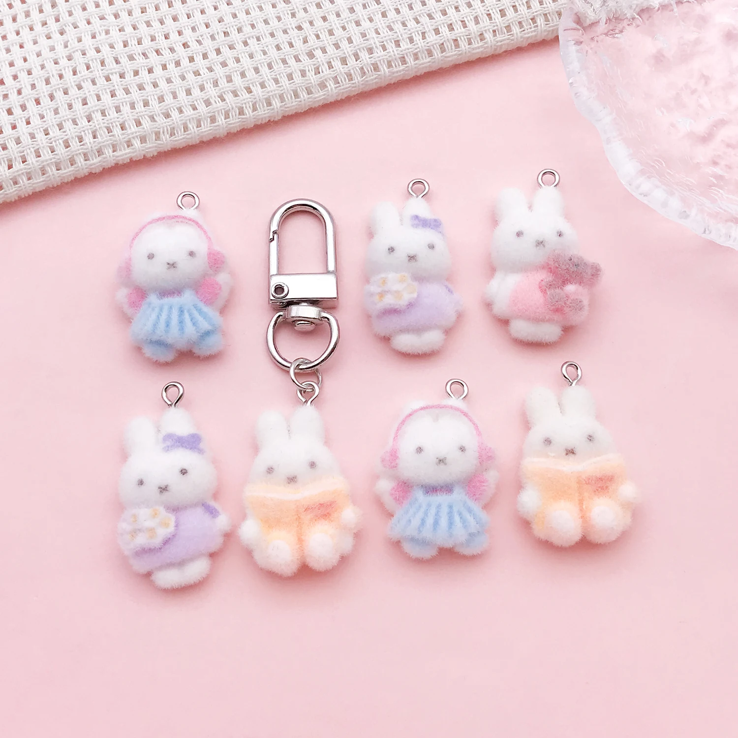 5pcs/10pcs Resin Flocking Half Faced Rabbit Pendant Jewelry Making DIY Earrings Charms for Jewelry Bracelets Necklace