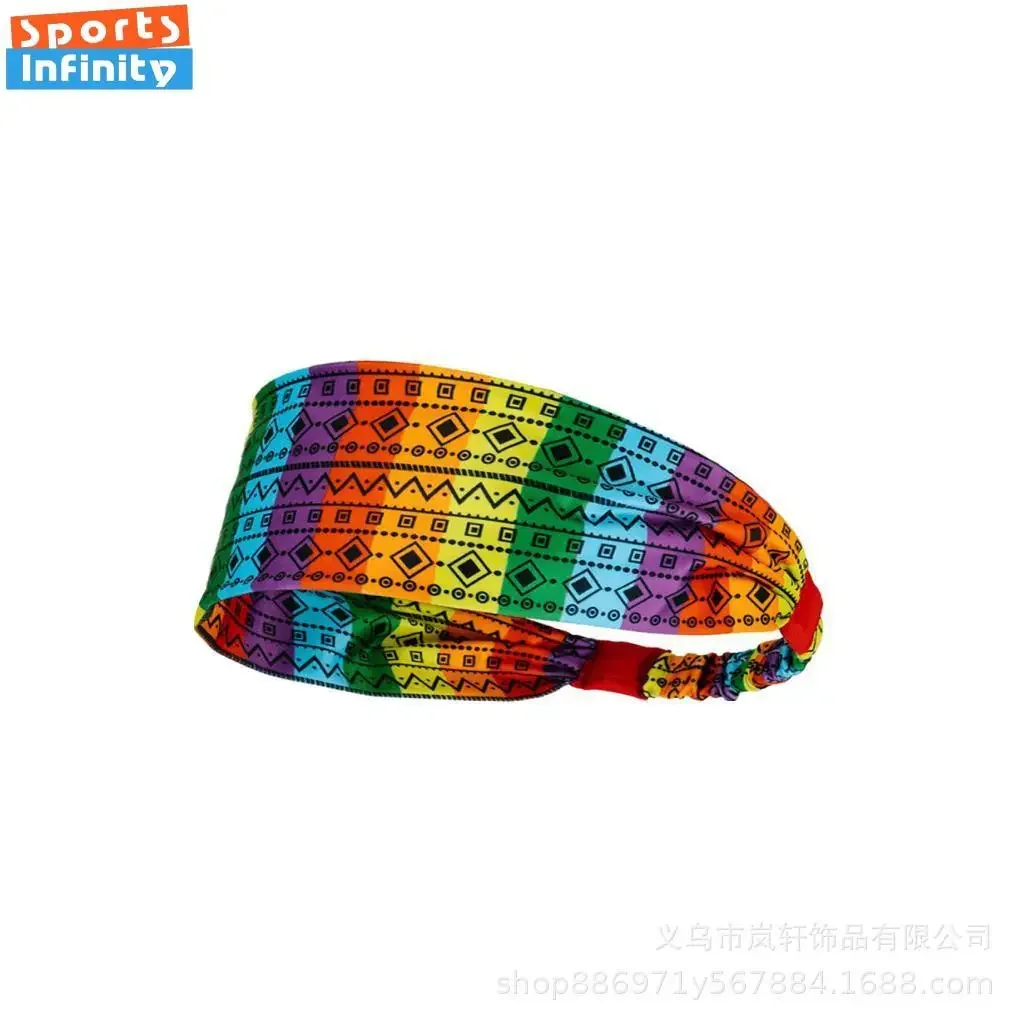 Rainbow Colored Wide Headband Comfortable Soft Elastic Headbands for DAILY Life Yoga Fitness Workout Rainbow Print