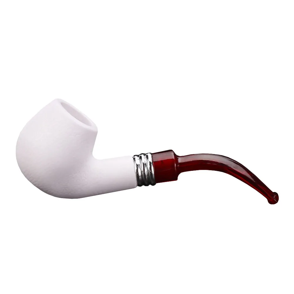 Resin Tobacco Pipe Curved Red Tail White Splicing Color Filter Pipe Meerschaum Durable Cigarette Cigar Smoking Pipe Smoker Gift