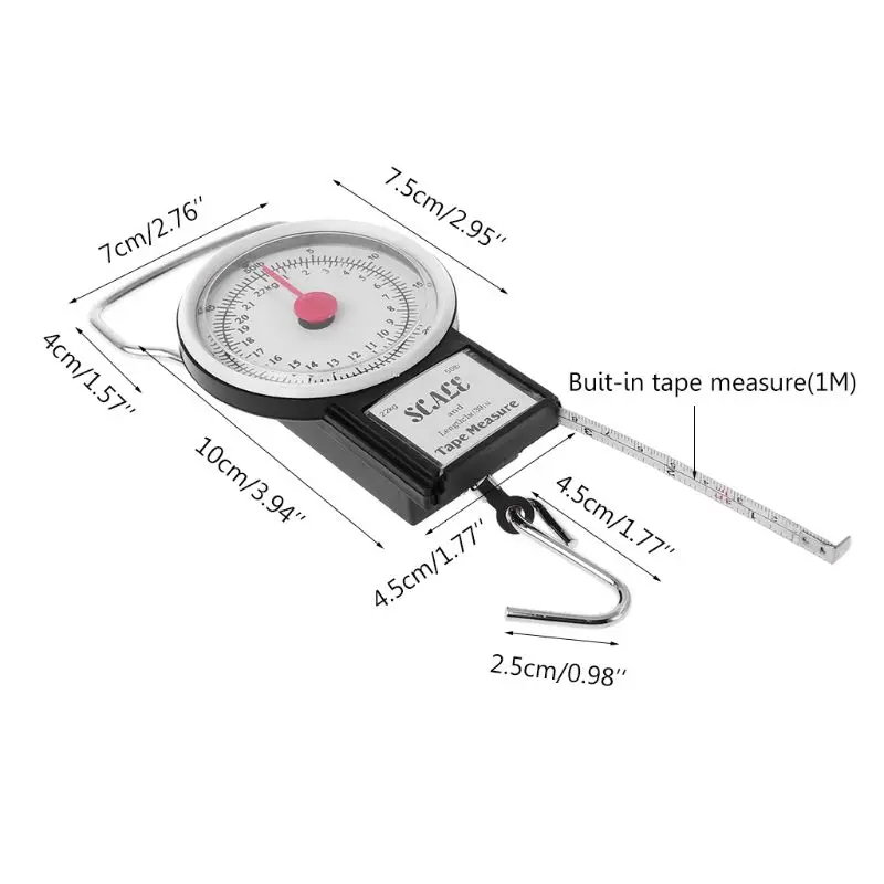 22kg/50lb Portable Hanging Scale Balance Fish Hook Weighing Balance Kitchen With Measuring Tape Measure Fishing Scales KXRE